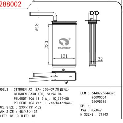 適用于PEUGEOT CITROEN AX (ZA-_)06-09(雪鐵龍）/CITROEN SAXO (S0， S1)96-04/PEUGEOT 106 II (1A_， 1C_)96-05/PEUGEOT 106 Van II van/hatchback OEM:644872/644875/96090004/96095386
